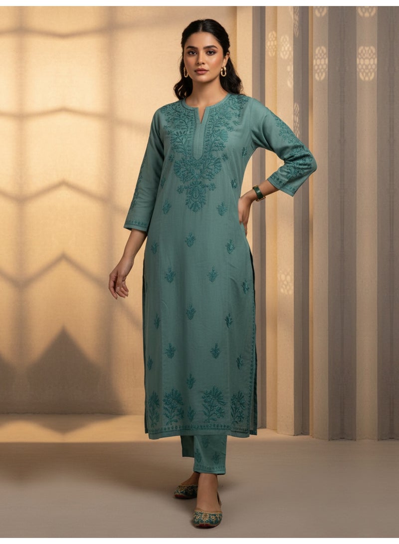 الايا طقم كورتا شانديري مطرز يدويًا للنساء - Image 1